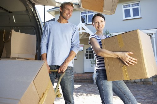 Packed boxes and furniture ready for a Hackney move